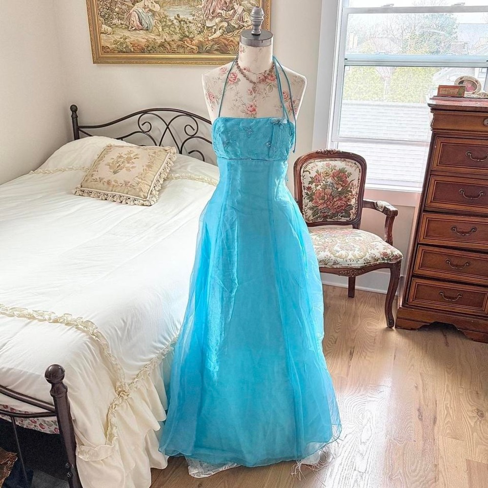 blue fairy prom dress Y2K zum zum blue halter formal dress size 3